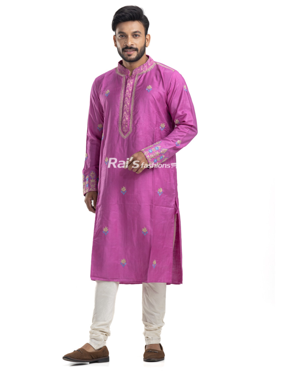 Handloom Silk Men Straight Punjabi With All Over Embroidery Work Design (NS96)